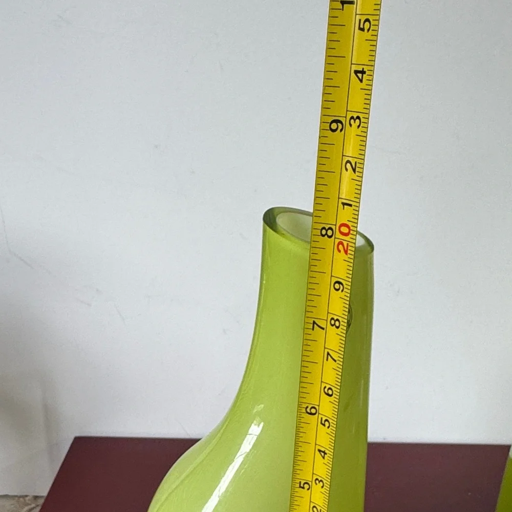 Vintage IKEA Okkso cased lime green glass asymmetrical bud vase. 1990’s
